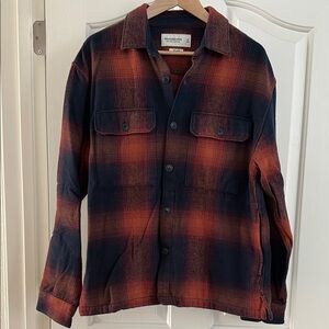 Men’s Abercrombie & Fitch Plaid Flannel Shirt Jacket - orange and navy size M